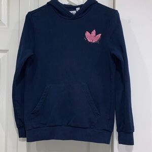 adidas Kids Navy Hoodie with Pink Logo